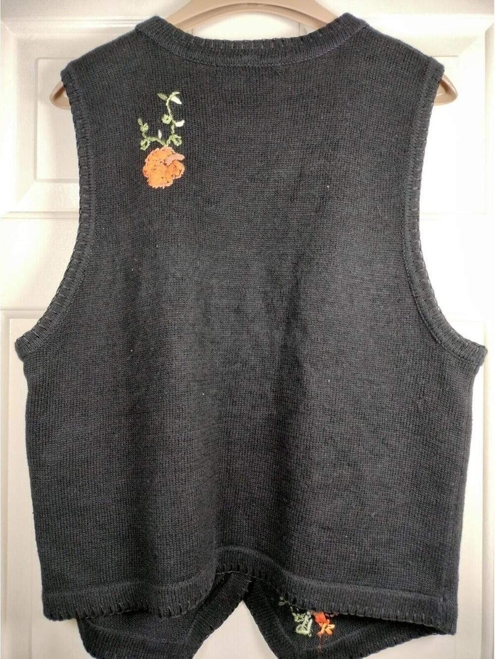 Vtg Arriviste Pumpkin Embroidered Sweater Vest L Halloween Fall Thanksgiving - Picture 8 of 11